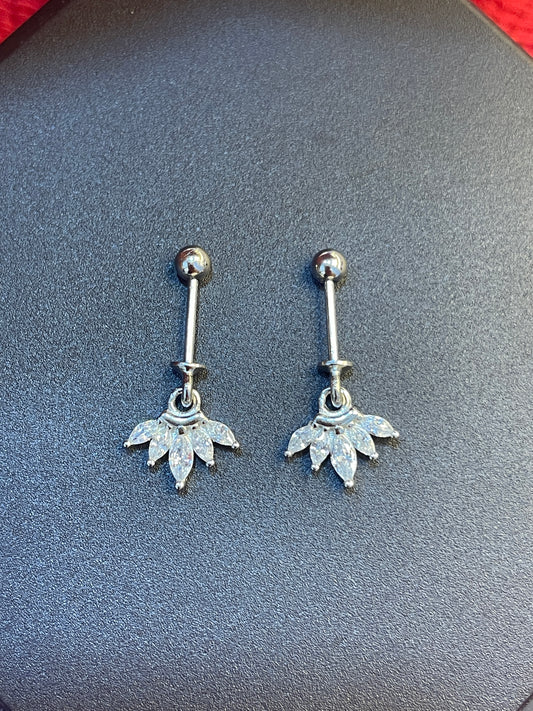 92.5 Silver Hanging Five Leaf Bugadi Pair for Women | Floral Helix Earrings | Elegant Daily Wear