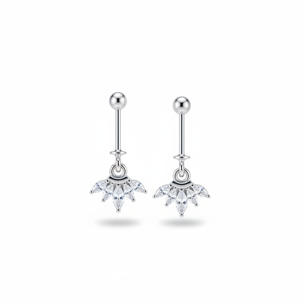 92.5 Silver Hanging Five Leaf Bugadi Pair for Women | Floral Helix Earrings |