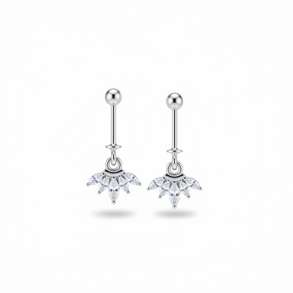 92.5 Silver Hanging Five Leaf Bugadi Pair for Women | Floral Helix Earrings |