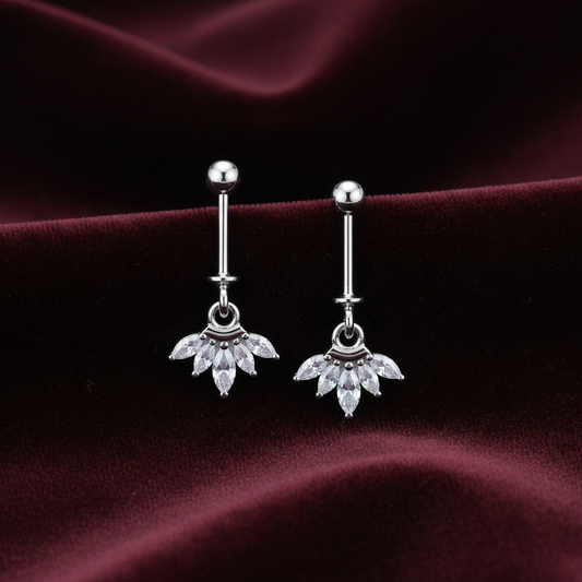 92.5 Silver Hanging Five Leaf Bugadi Pair for Women | Floral Helix Earrings |