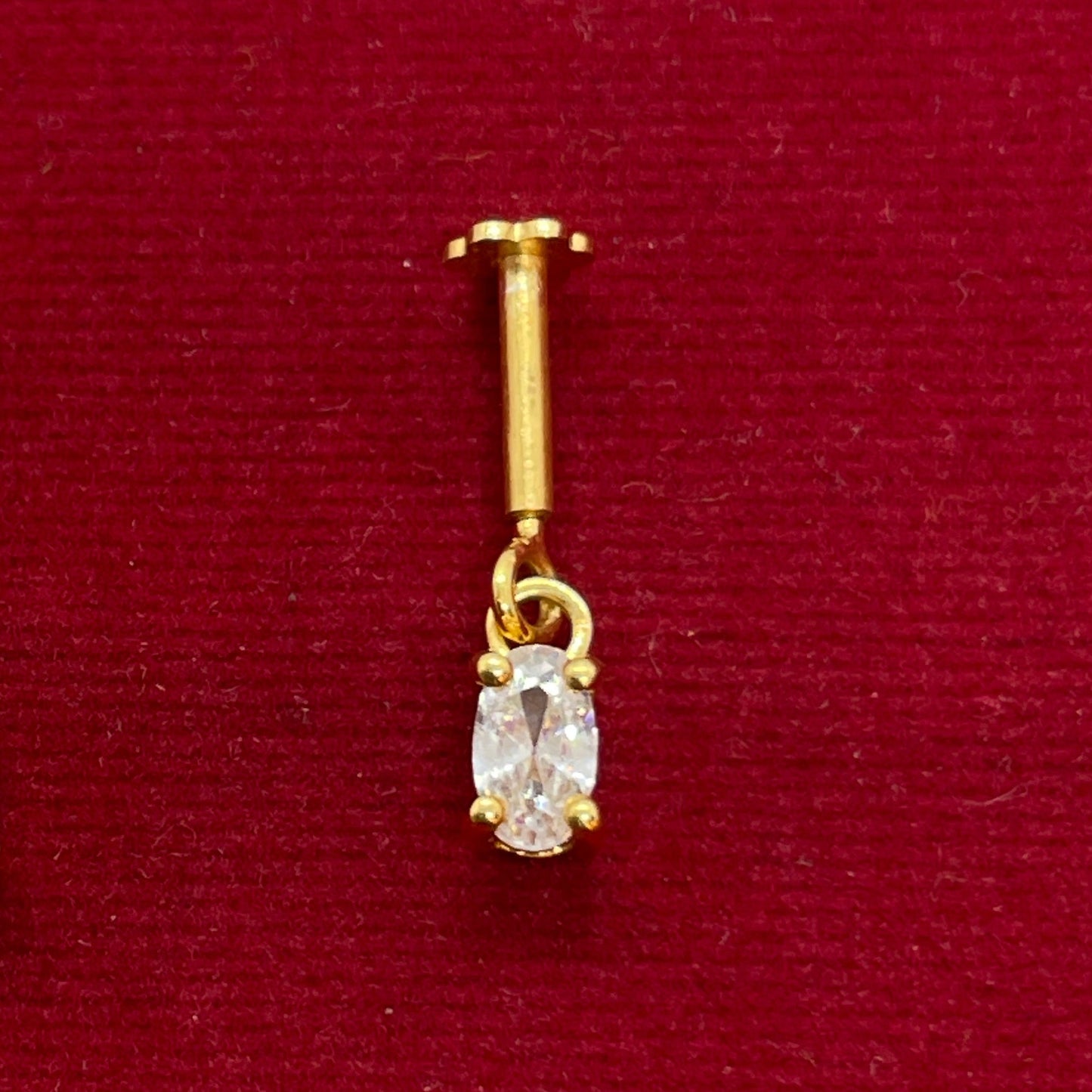 92.5 Silver Gold-Plated Bugadi for Women | White Oval CZ Dangle on Bar Stud | Helix Earring pair