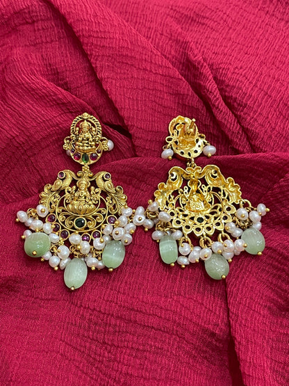 92.5 Silver Gold Plated Lakshmi Devi Earrings for Women | Sacred Temple Design | Traditional Jewellery