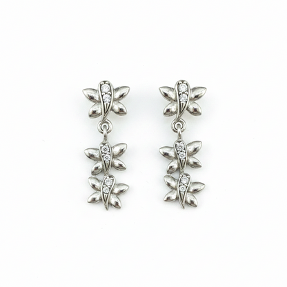 92.5 Sterling Silver CZ Leaf Spray Drop Earrings for Women pair