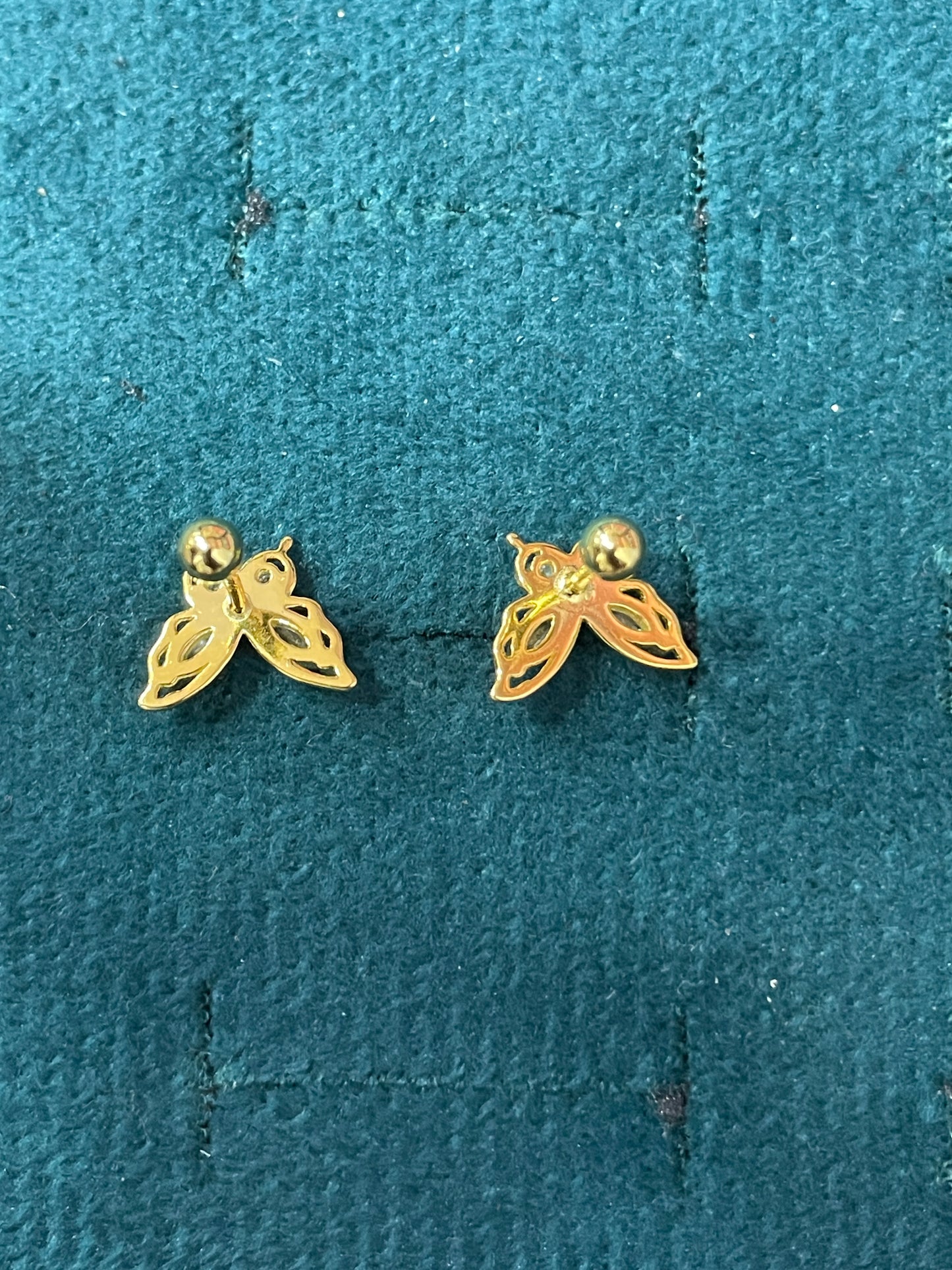 925 Silver Gold Finish Butterfly Stud Earrings | Ball Screw Back