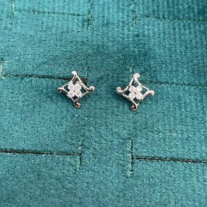 92.5 Sterling Silver CZ Cluster Open Square Frame Stud Earrings for Women pair