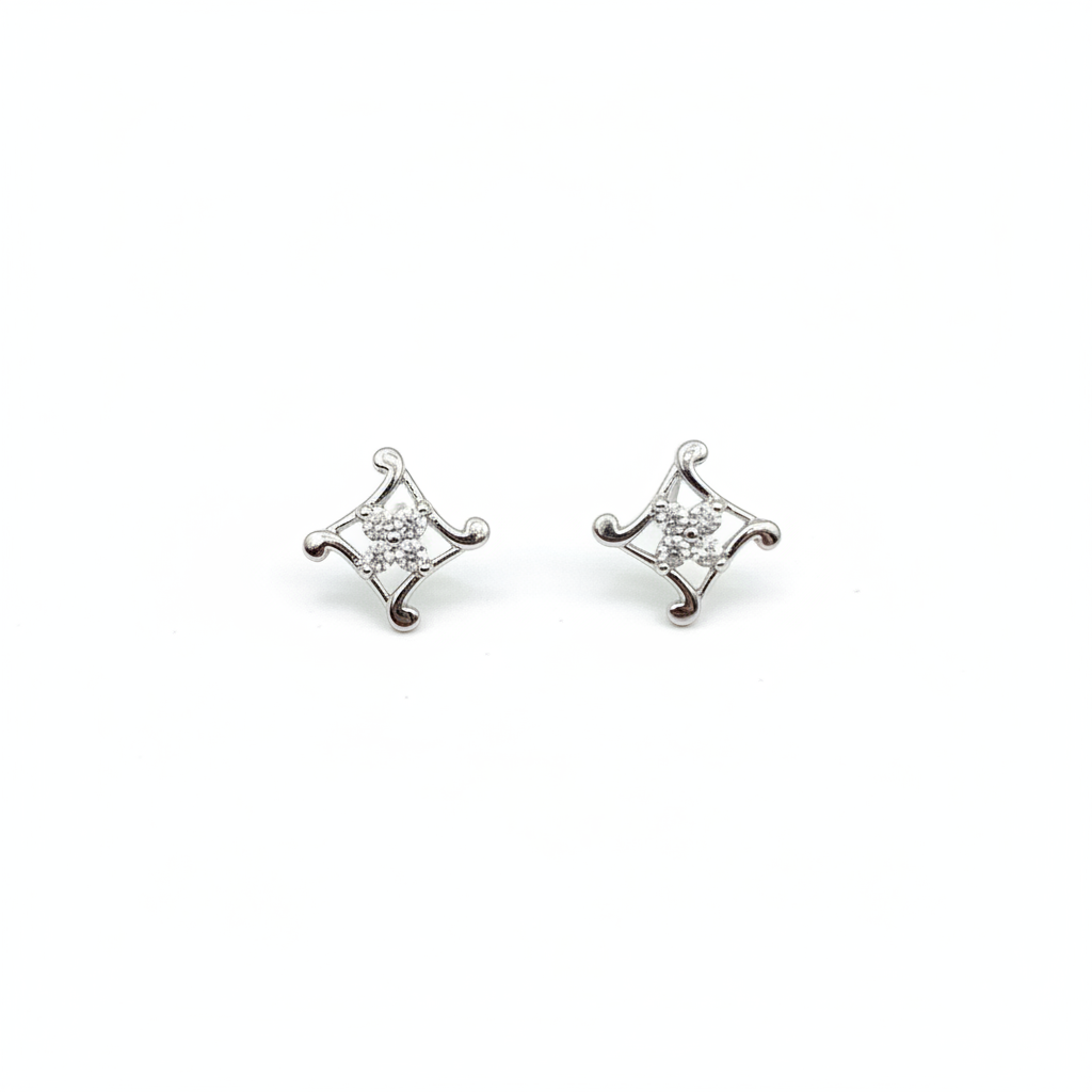 92.5 Sterling Silver CZ Cluster Open Square Frame Stud Earrings for Women pair