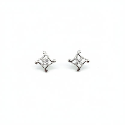 92.5 Sterling Silver CZ Cluster Open Square Frame Stud Earrings for Women pair