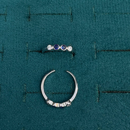92.5 Sterling Silver Sapphire Blue & White CZ Four Stone Bezel Open Toe Rings for Women — Pair