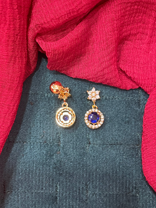 92.5 silver stylish gold plated flower blue stone earrings