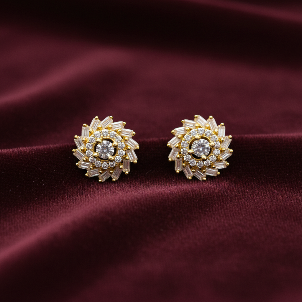 92.5 silver gold plated classy white stone earrings
