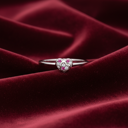 92.5 Silver Pink Stone Heart Ring for Women Size 12 | Stylish Romantic Sparkle | Elegant Gift Jewellery