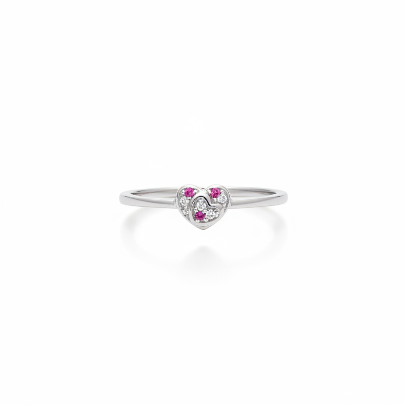 92.5 Silver Pink Stone Heart Ring for Women Size 12 | Stylish Romantic Sparkle | Elegant Gift Jewellery