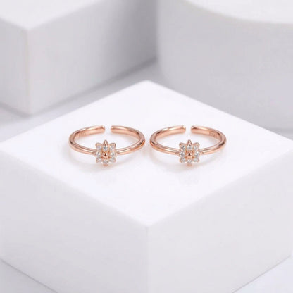92.5 Silver Rose Gold Plated White CZ Blossom Toe Rings
