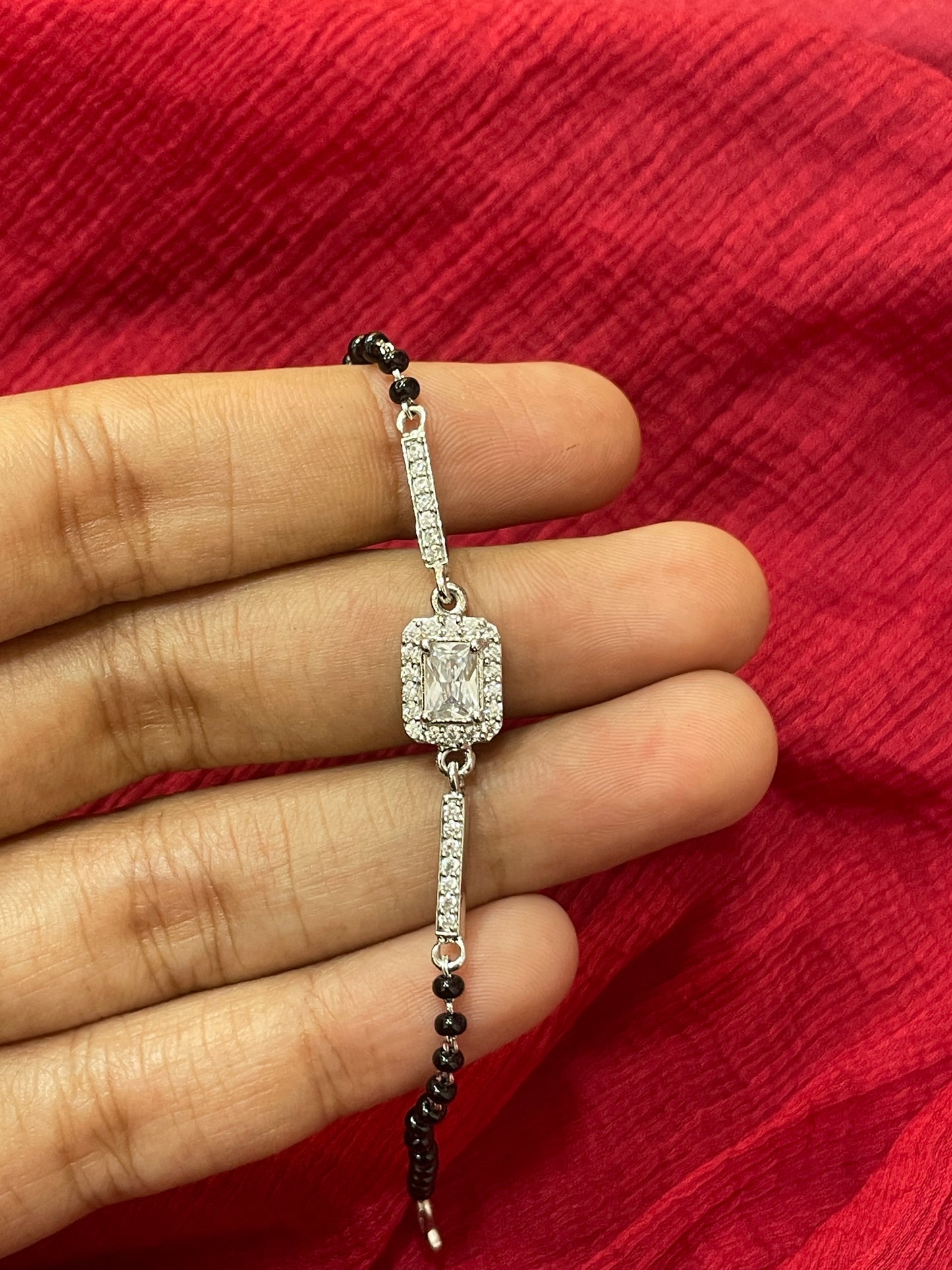 92.5 Silver Black Beads Bracelet for Women 6.5 Inches | Stylish Elegant Design | Daily Wear Jewellery