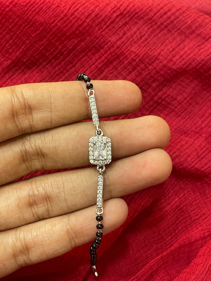 92.5 Silver Black Beads Bracelet for Women 6.5 Inches | Stylish Elegant Design | Daily Wear Jewellery
