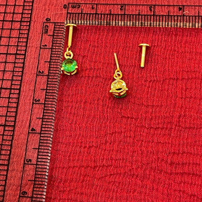 925 Silver Gold Plated Emerald Dangler Bugadi Pair