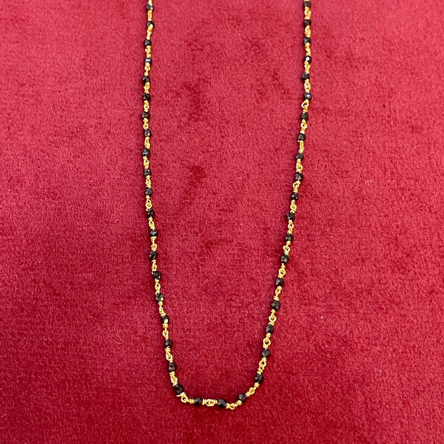 Gold Plated 92.5 Sterling Silver Black Bead Mangalsutra Chain for Women | Thin Black & Gold Bead Chain