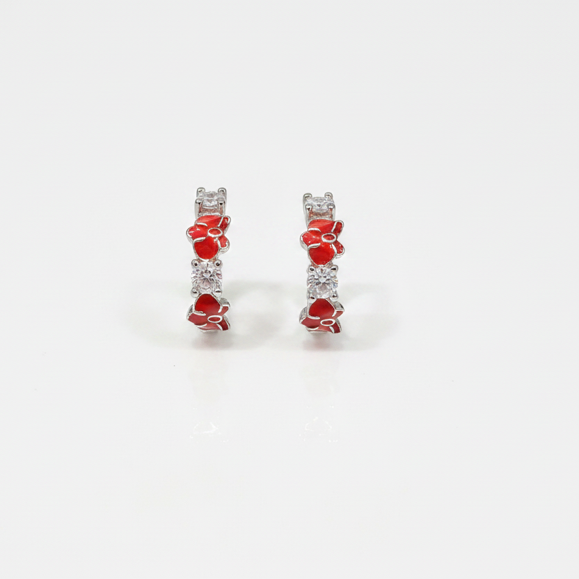 92.5 silver classy red flower bali earrings