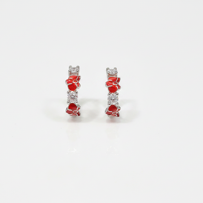 92.5 silver classy red flower bali earrings