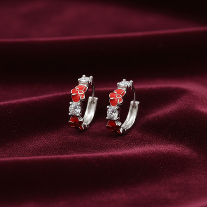 92.5 silver classy red flower bali earrings