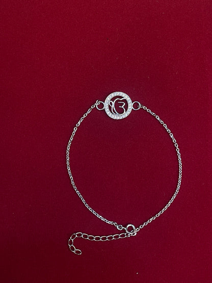 925 Sterling Silver Ik Onkar Rakhi | Stone-Studded Chain Rakhi for Raksha Bandhan