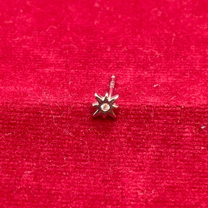 92.5 Sterling Silver Eight-Point North Star Stud Earrings for Women | Tiny CZ Centre Star | Second Piercing Earring Pair