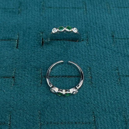 92.5 Sterling Silver Emerald Green & White CZ Four Stone Bezel Open Toe Rings for Women — Pair