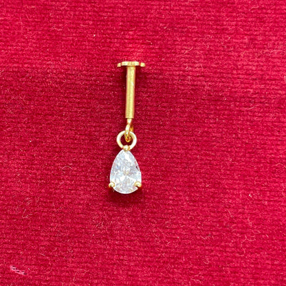 92.5 Silver Gold-Plated Bugadi for Women | White Pear-Cut CZ Dangle on Bar Stud | Helix Earring pair