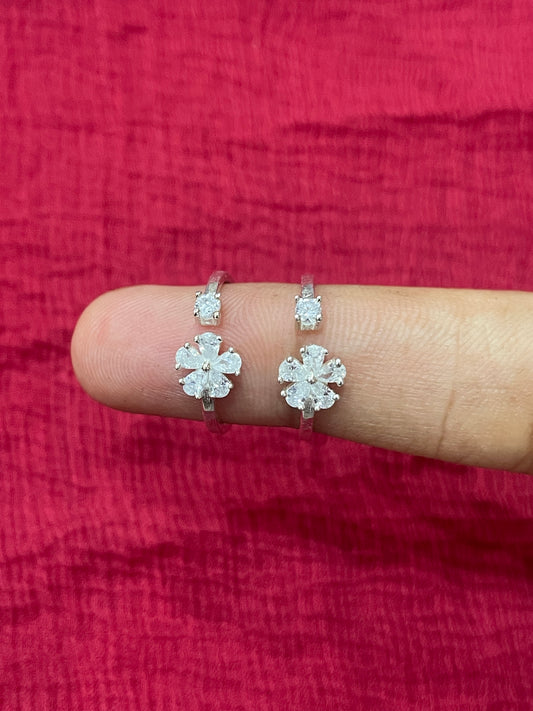 92.5 Silver Flower Stone Toe Rings | Stylish Elegant Design | Jewellery