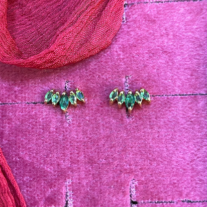 925 Silver Gold Plated 5 Leaf Green Studs