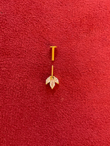 925 Silver Gold Plated Dainty Three Leaf Bugadi - Pair