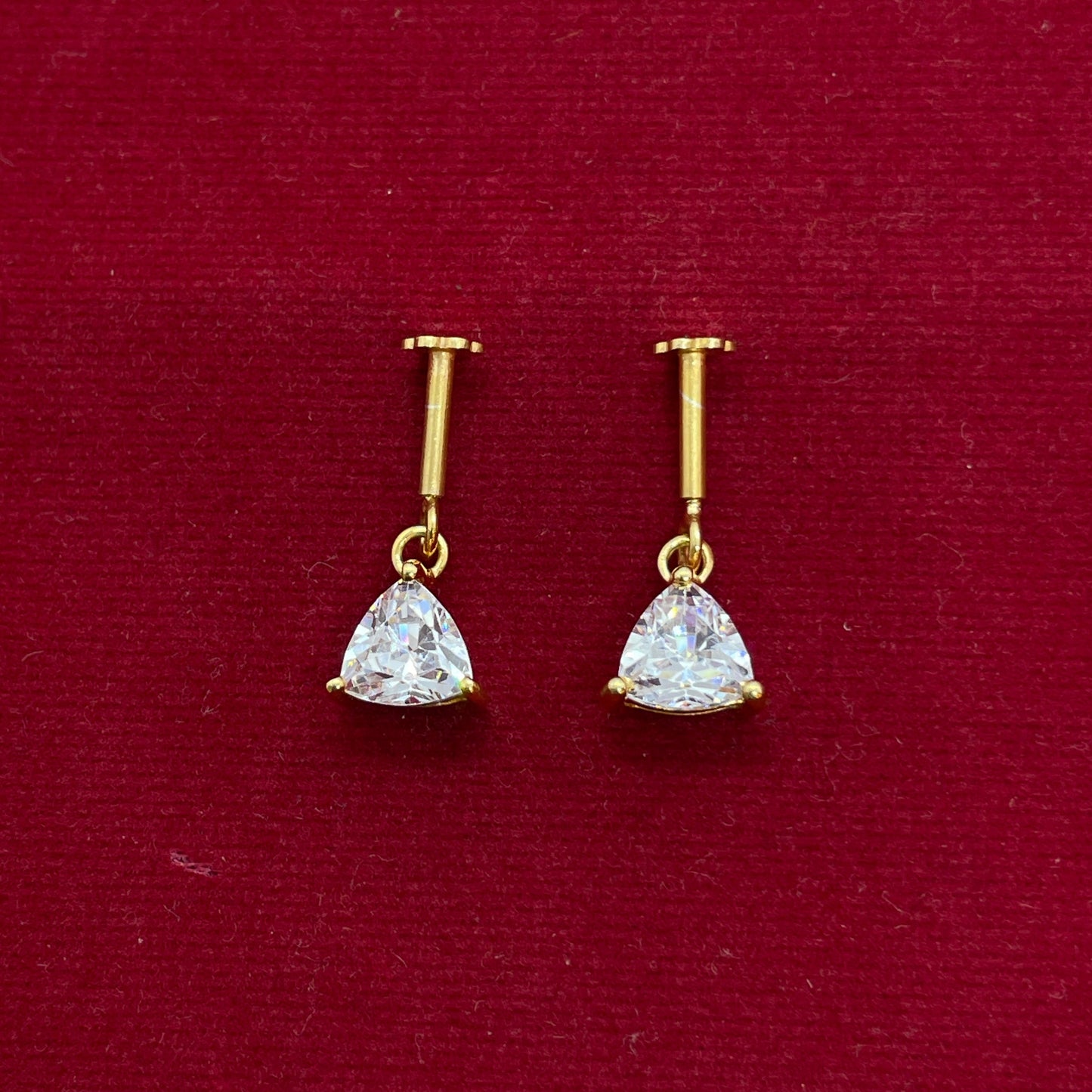 92.5 Silver Gold-Plated Bugadi for Women | White Trillion CZ Dangle on Bar Stud | Helix Earring pair