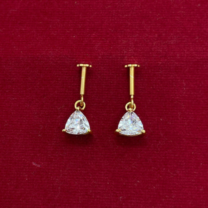 92.5 Silver Gold-Plated Bugadi for Women | White Trillion CZ Dangle on Bar Stud | Helix Earring pair