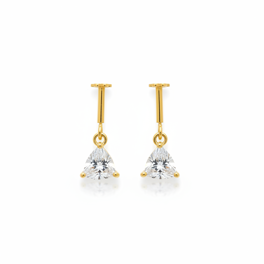 92.5 Silver Gold-Plated Bugadi for Women | White Trillion CZ Dangle on Bar Stud | Helix Earring pair