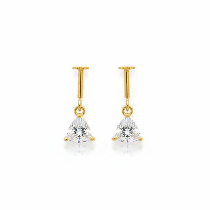 92.5 Silver Gold-Plated Bugadi for Women | White Trillion CZ Dangle on Bar Stud | Helix Earring pair