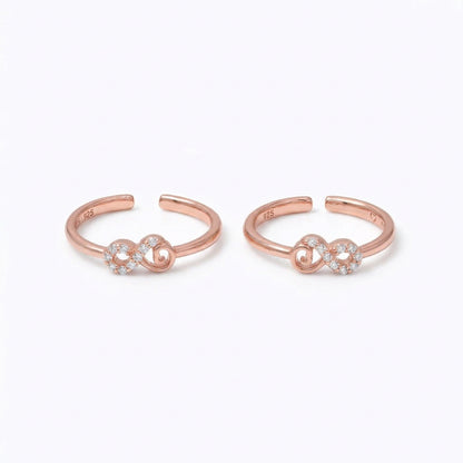 92.5 Silver Rose Gold Plated White CZ Infinity Scroll Toe Rings