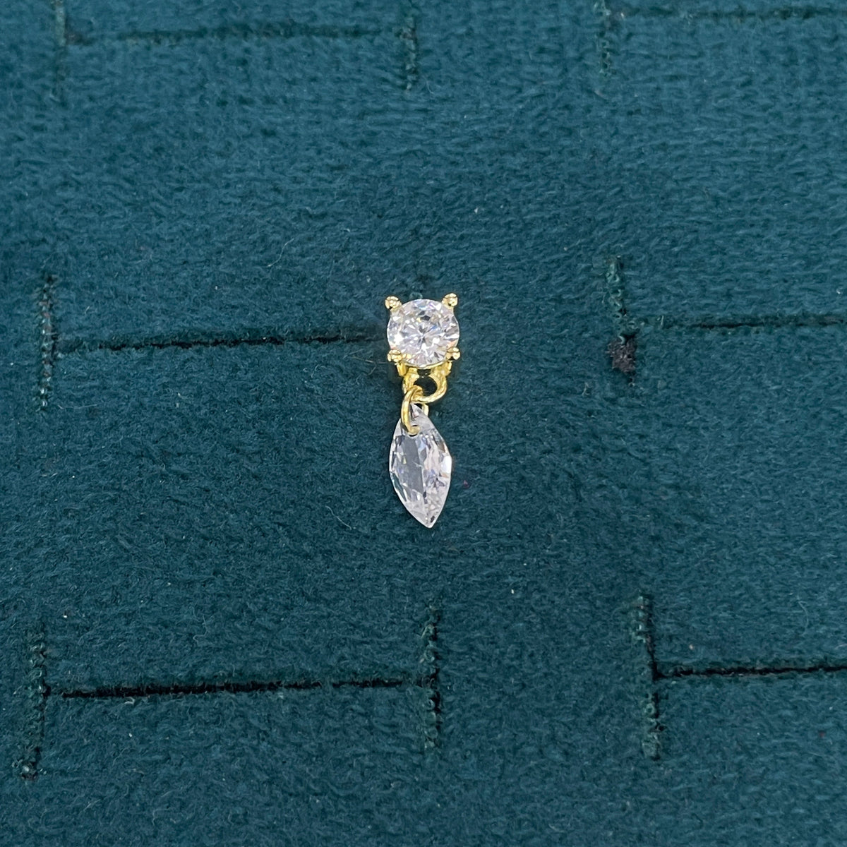 92.5 Sterling Silver Gold Plated Round & Marquise White CZ Two-Stone Drop Earrings for Women