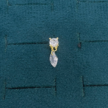 92.5 Sterling Silver Gold Plated Round & Marquise White CZ Two-Stone Drop Earrings for Women