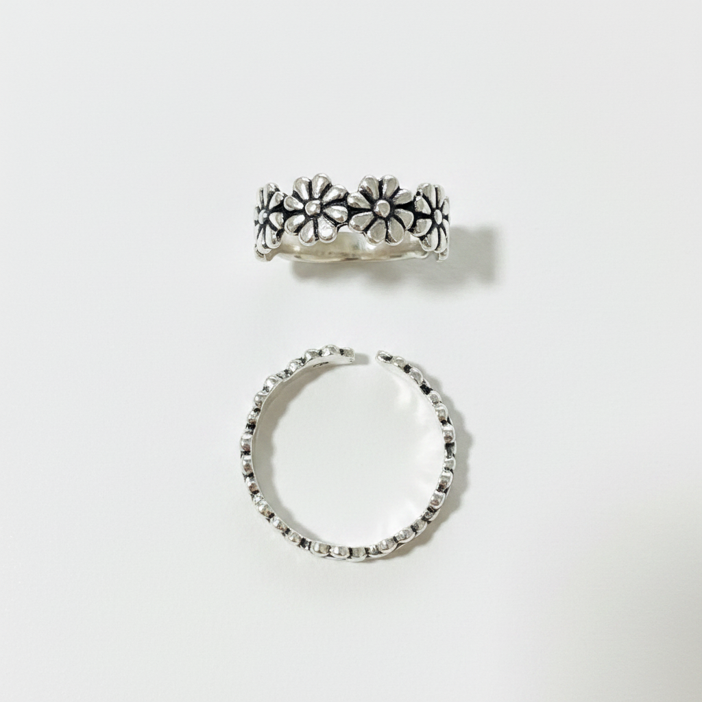 92.5 Silver Toe Rings for Women | Floral Oxidised Design | Traditional Jewellery