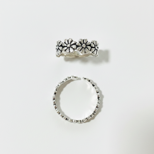 92.5 Silver Toe Rings for Women | Floral Oxidised Design | Traditional Jewellery