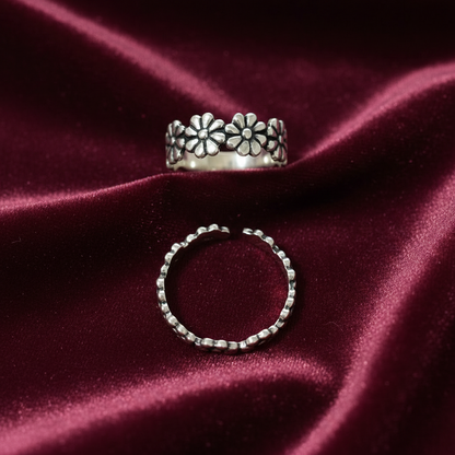 92.5 Silver Toe Rings for Women | Floral Oxidised Design | Traditional Jewellery