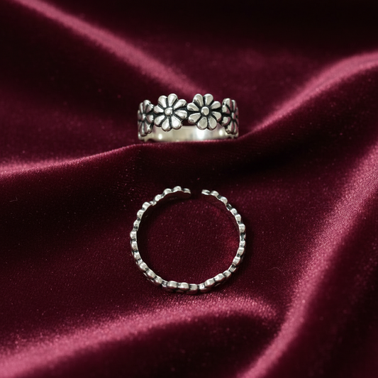 92.5 Silver Toe Rings for Women | Floral Oxidised Design | Traditional Jewellery