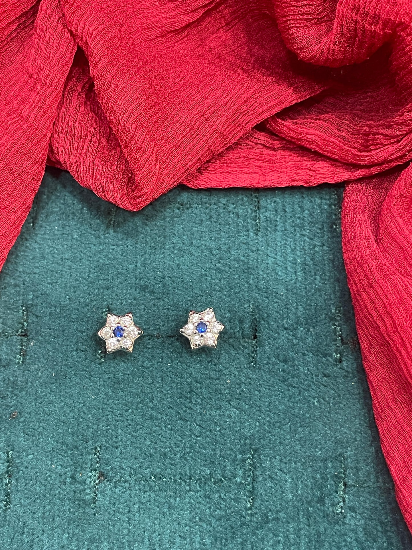 92.5 Silver Blue Star Studs Pair