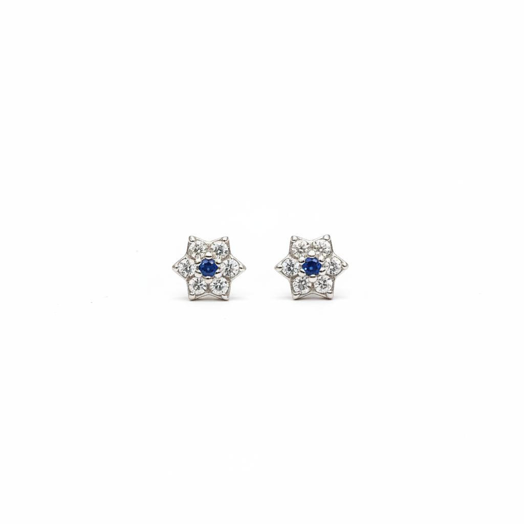 92.5 Silver Blue Star Studs Pair