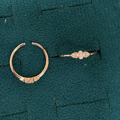 92.5 Silver Rose Gold Plated White CZ Floral Leaf Toe Rings