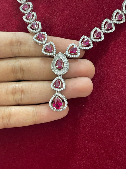 92.5 Silver Ruby Necklace for Women 18.5 Inches | Elegant Premium Design | Stylish Jewellery