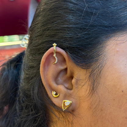 92.5 Silver Gold Plated Moon Shape Press-On Bugadi for Women | Stylish Non-Piercing Ear Cuff | Celestial Jewellery