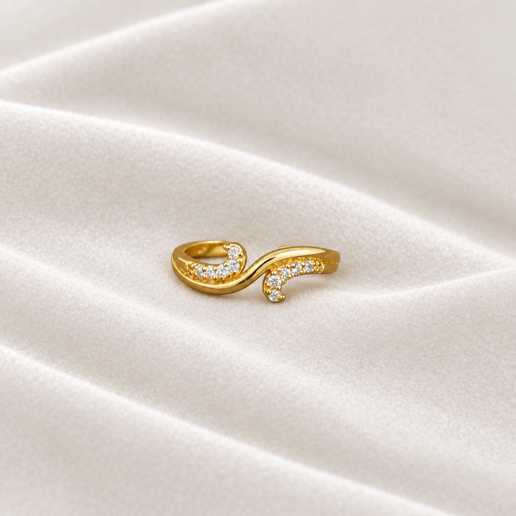 92.5 Silver with Gold Plating Curve Ring for Women