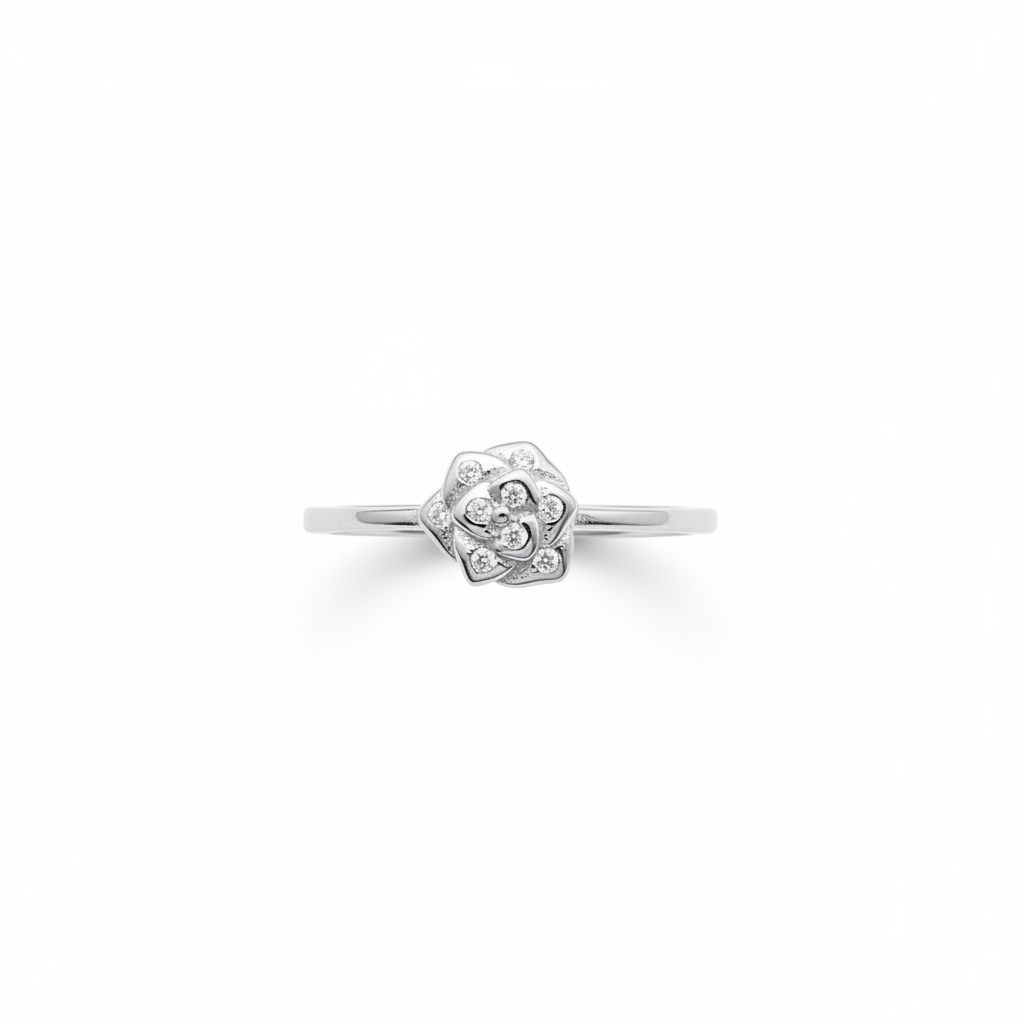 92.5 Sterling Silver Sculpted Rose Flower Finger Ring