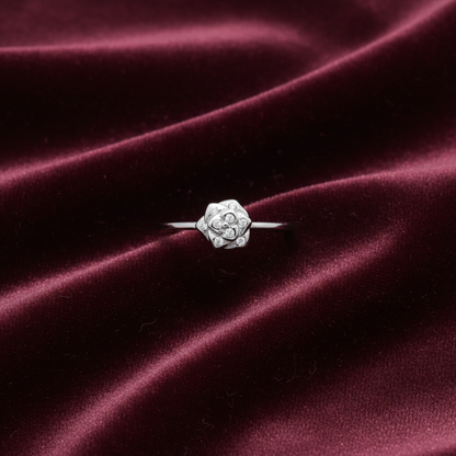92.5 Sterling Silver Sculpted Rose Flower Finger Ring
